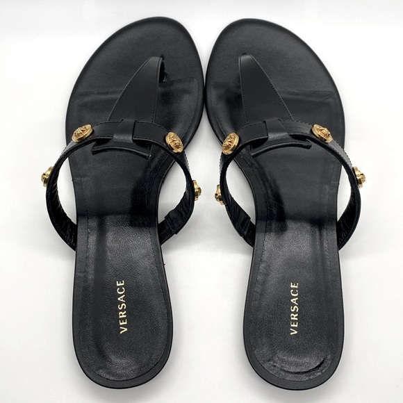 VERSACE EMBLEM LOGO GOLD STUD SANDALS NEW - Picture 9 of 13
